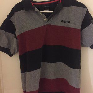 Preowned Men's ESPN Striped Medium Polo Shirt